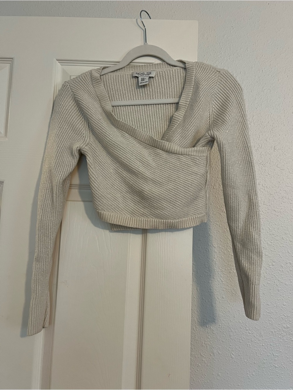 Rachel Zoe Ivory Ribbed Wrap V-Neck Sweater